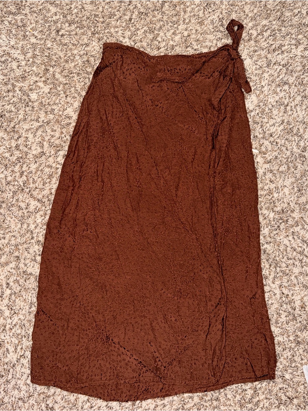 Brown Eyelet Wrap Midi Skirt